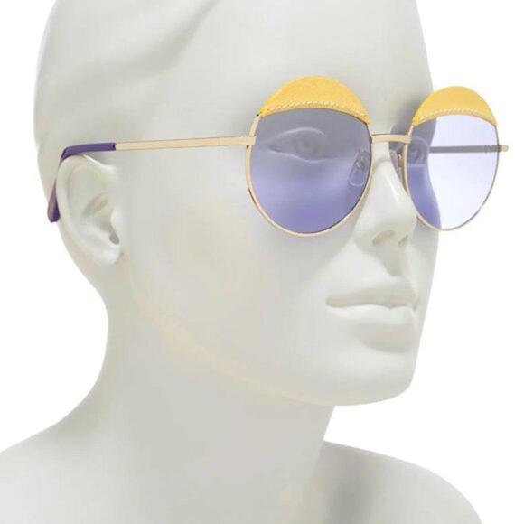 Loewe Round Leather Trimmed Metal Sunglasses
